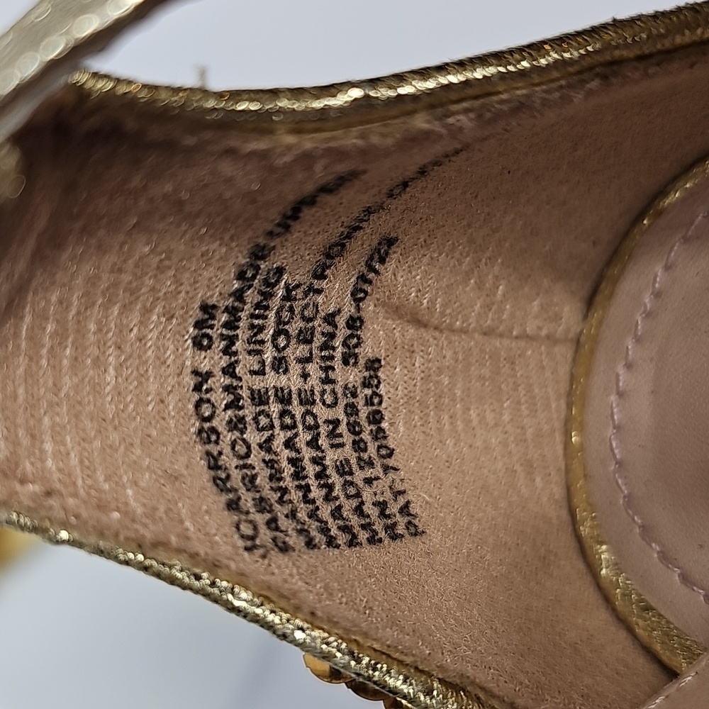 Steve Madden Carrson Sequin Block Heel Sandals 6 Gold Ankle Strap Formal Dress - Picture 13 of 14